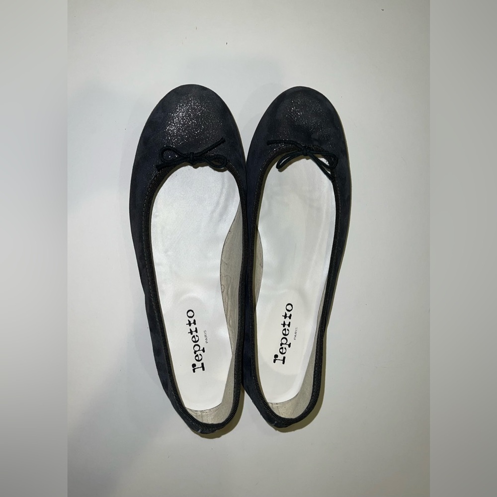 Repetto Cendrillon Ballet Flats 9.5 41 Suede Dark Gray Charcoal Pewter Sparkly